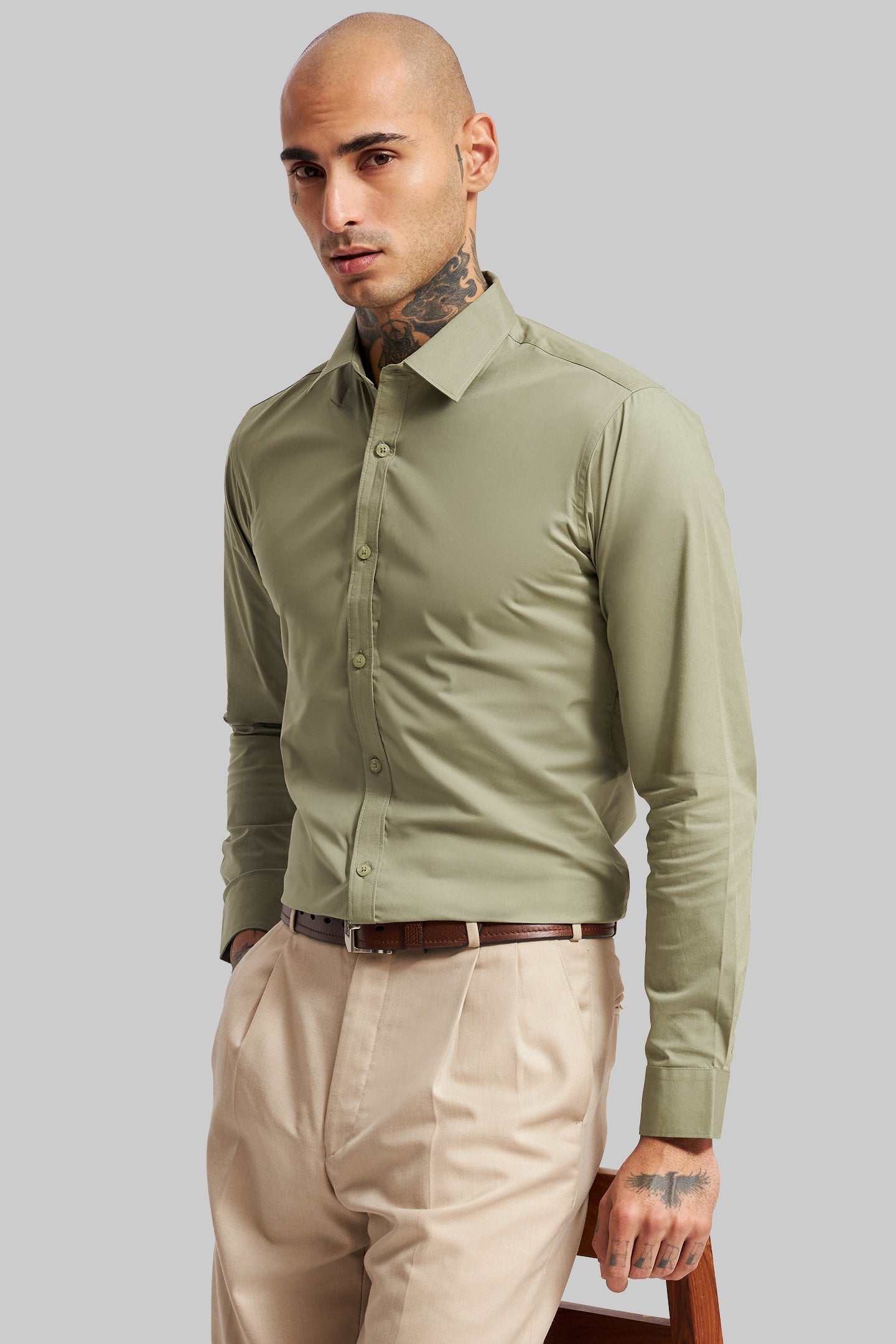 Pack of 2 Slim Fit Men's Shirt Combo - Grey/ Green