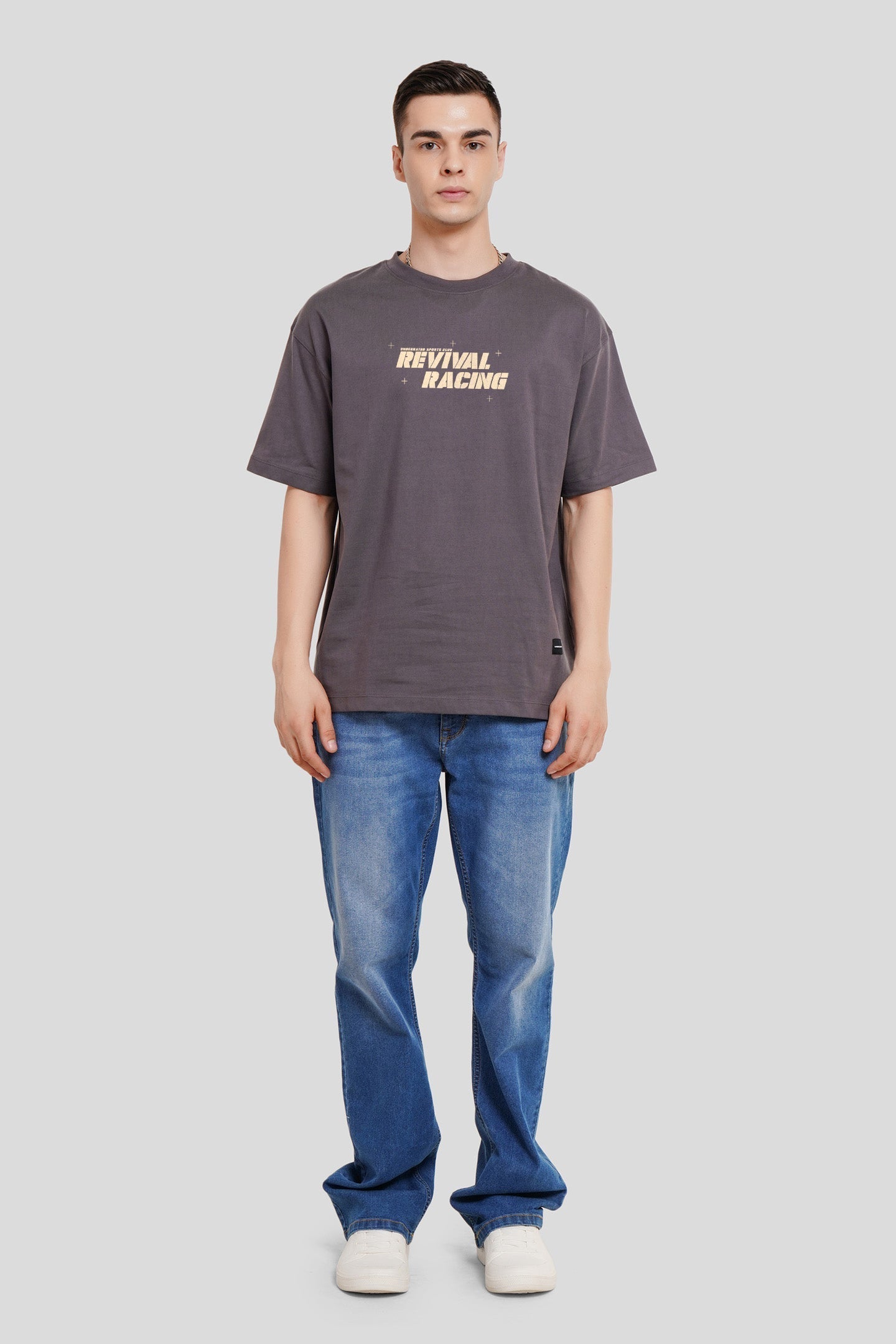 Revival Racing Dark Grey Oversized Fit T-Shirt Men