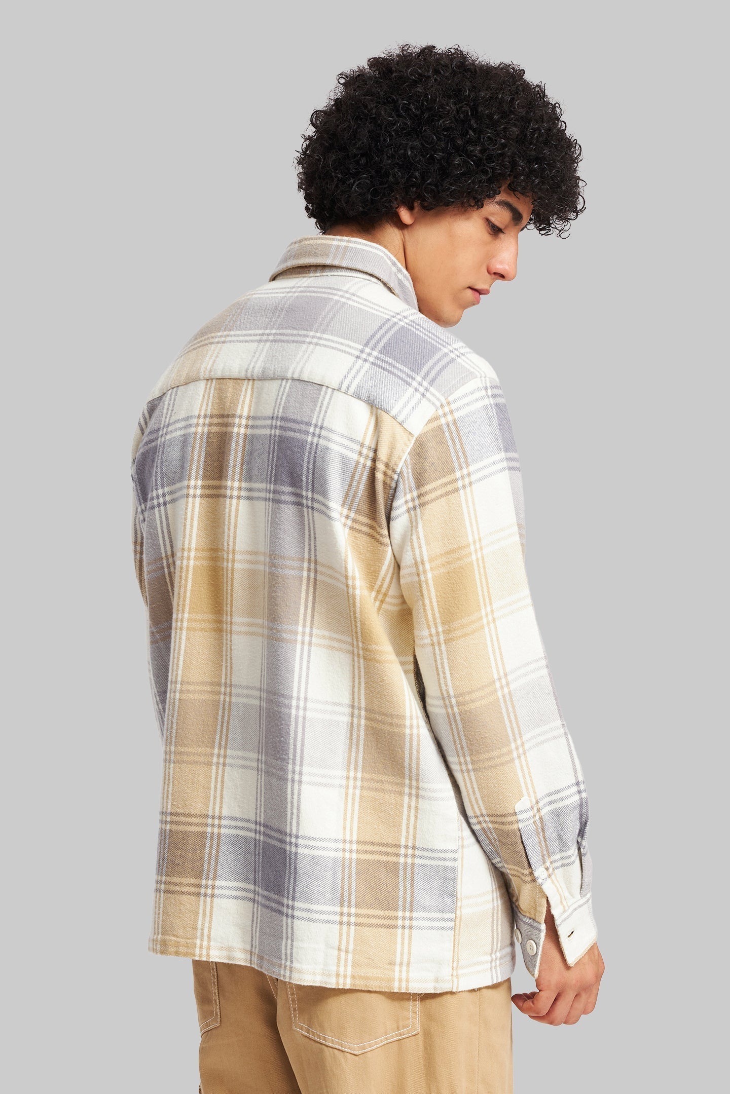 Beige Plaid Check Shacket