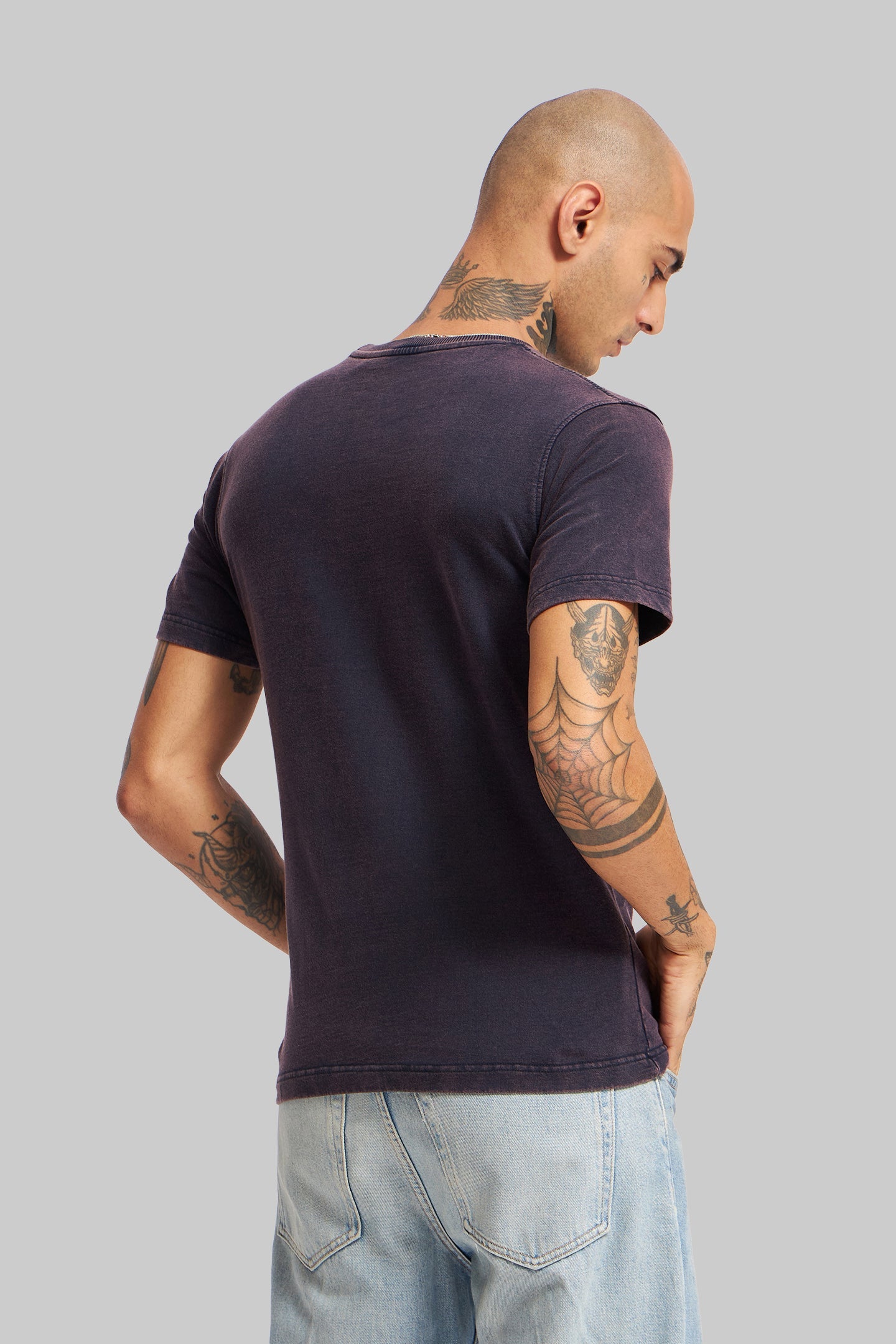 Solid Navy Blue Acid Washed Tee