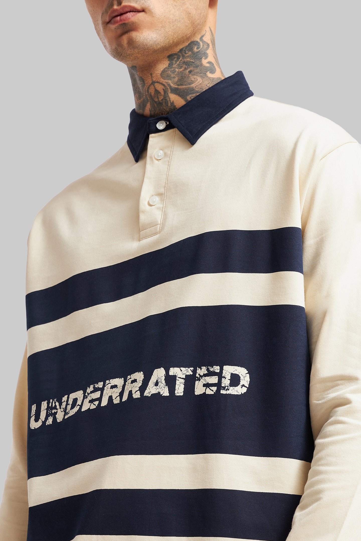 White and Navy Printed Polo