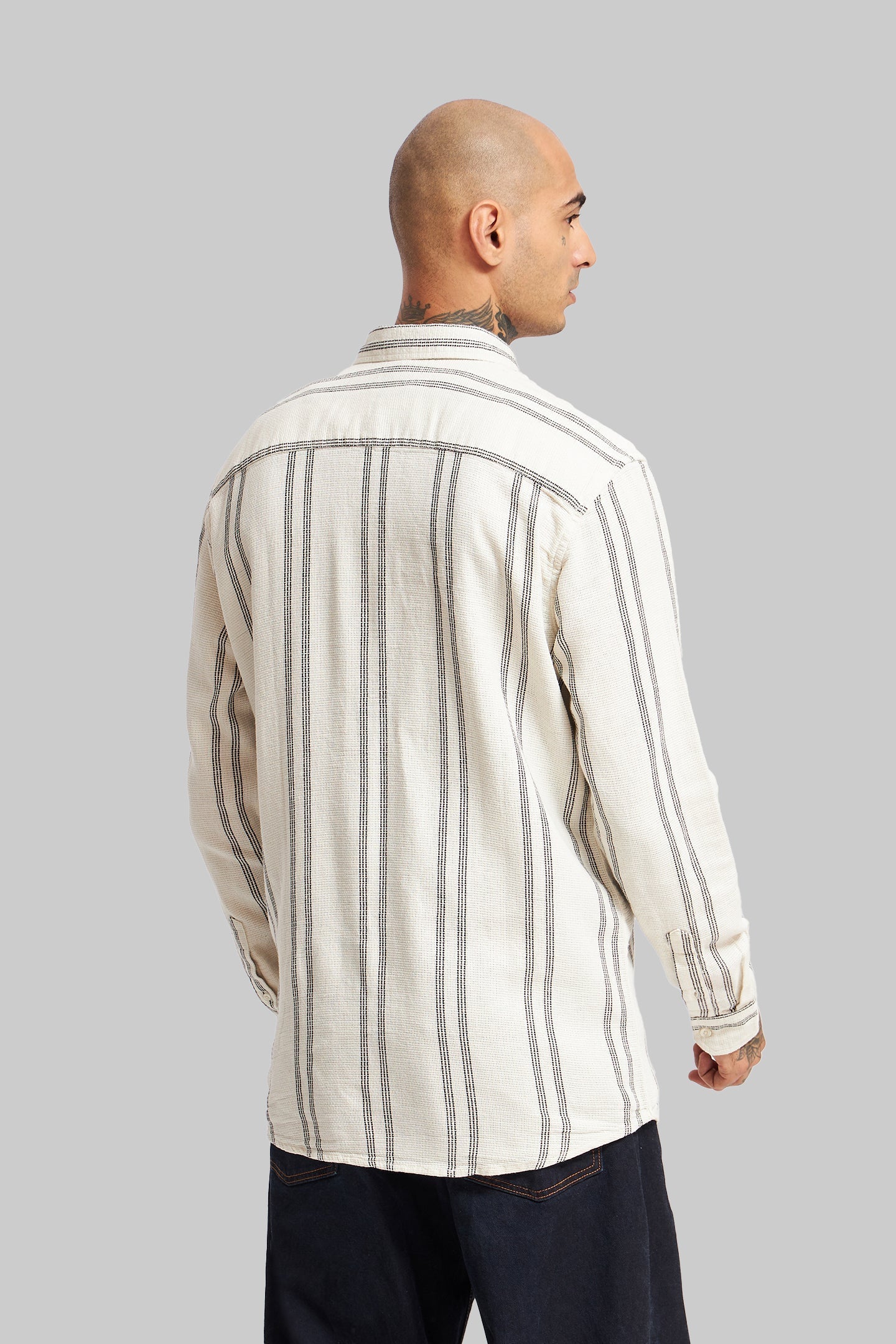 Off White Striped Textured Shirt