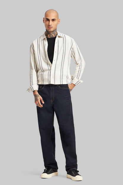 Off White Striped Textured Shirt