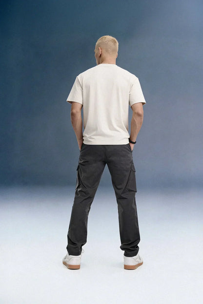 Dark Grey Mid Rise Regular Fit 6 pocket Men's Cargo