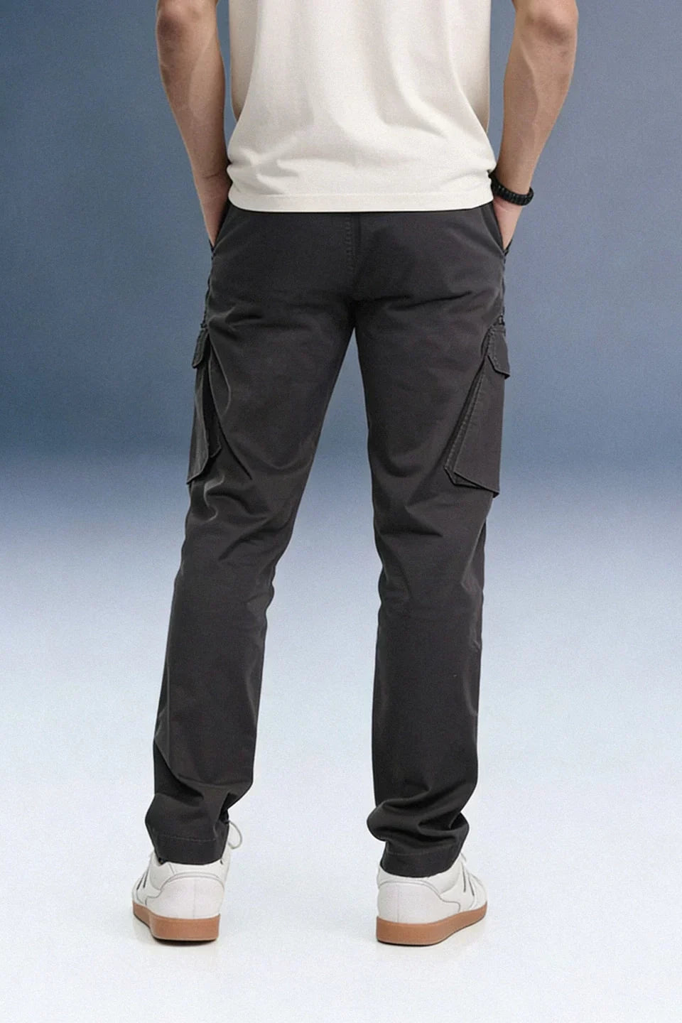 Dark Grey Mid Rise Regular Fit 6 pocket Men's Cargo