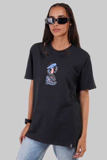 Mushroom Snake Black Boyfriend Fit T-Shirt Women
