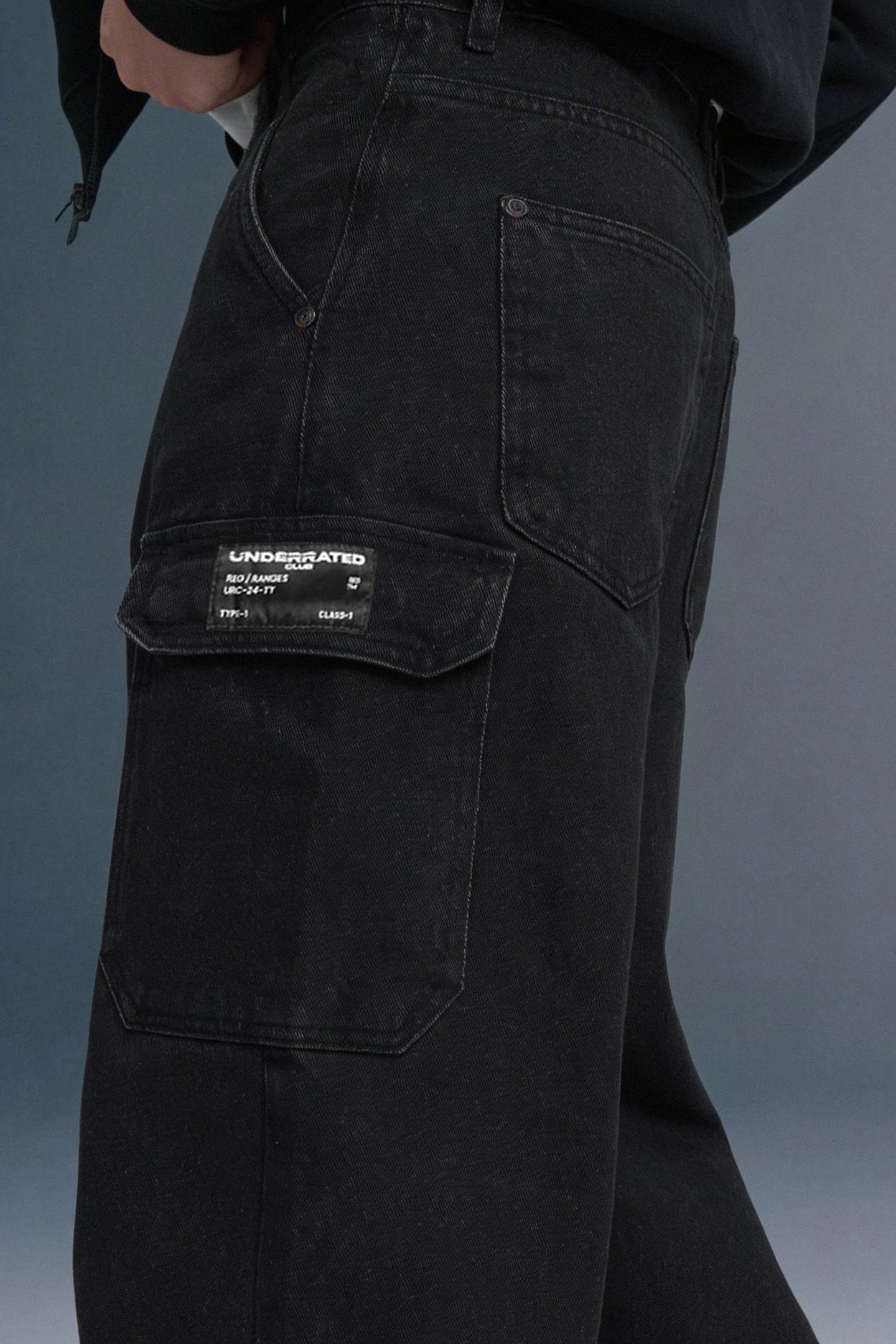 Jet Black 6-Pocket Cargo Jeans For Men - Mid Rise Relaxed Fit