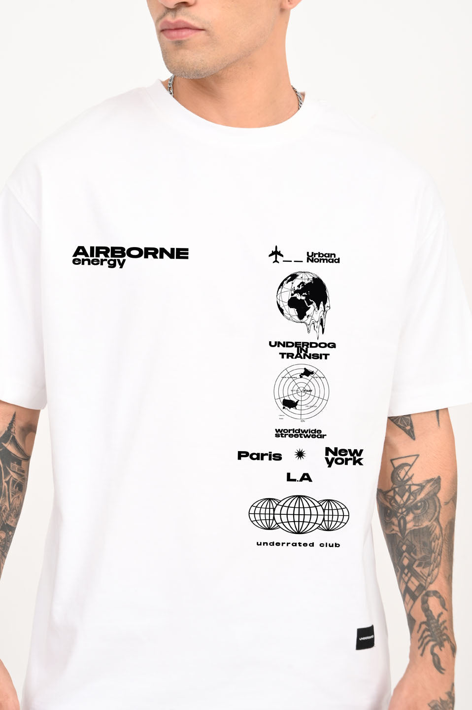 Urban Airborne Energy White Oversized Fit T-Shirt Men