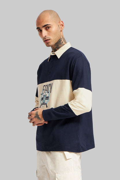 Navy and Beige Men's Polo