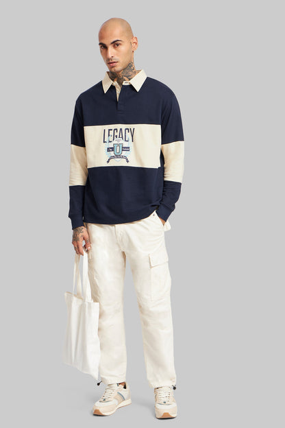 Navy and Beige Men's Polo