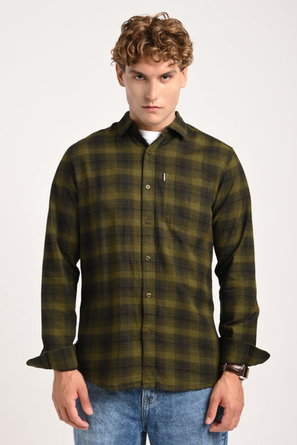 Olive Green Plaid Check Shirt