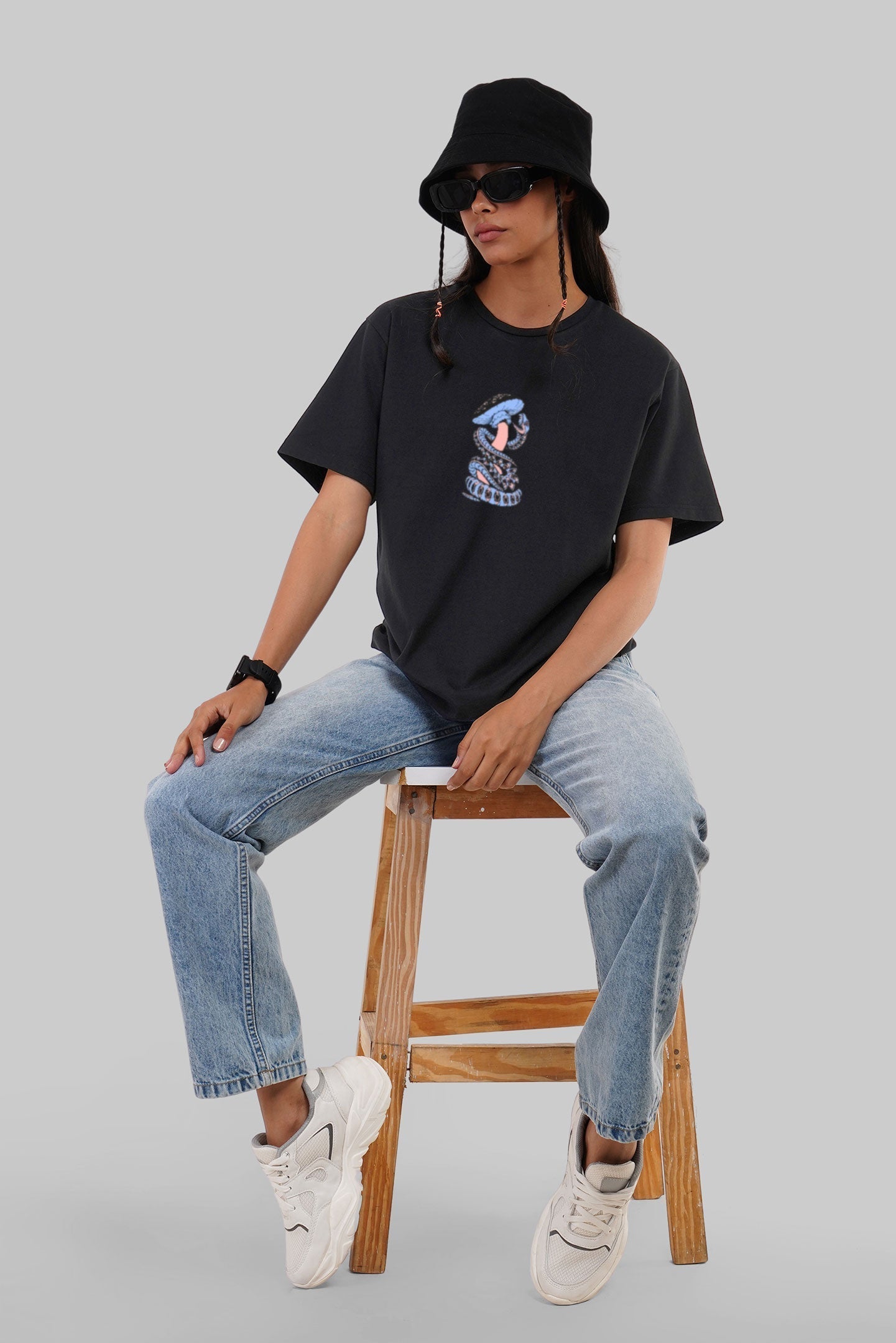 Mushroom Snake Black Boyfriend Fit T-Shirt Women
