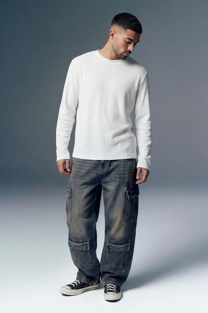 Rusty Blue 8-Pocket Baggy Cargo Jeans for Men