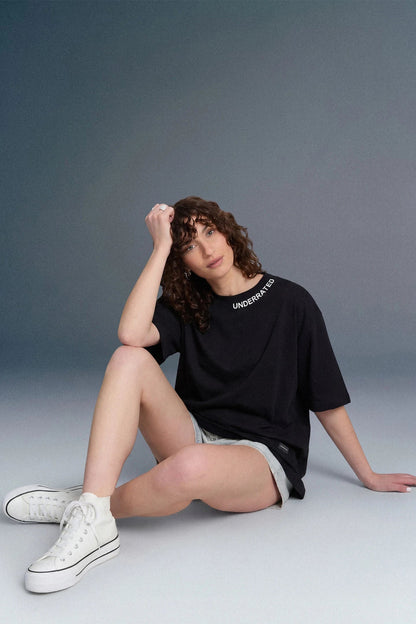 Underrated Curve Black Oversized T-shirt for Women