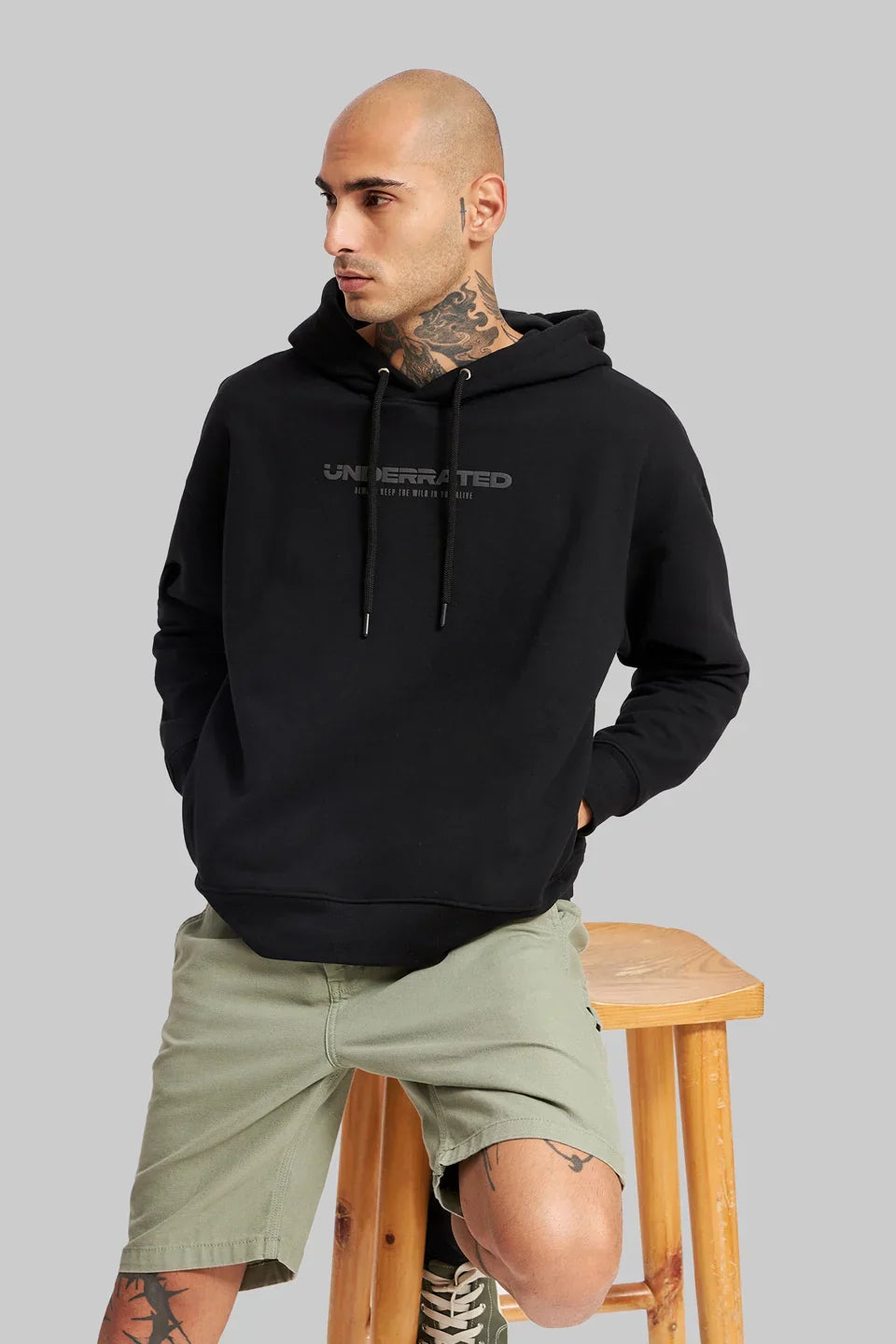 Deep Black Printed Hoodie