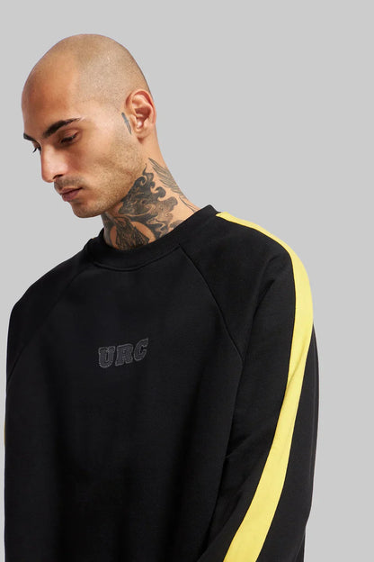 Printed Sleeves Black Raglan Sweatshirt