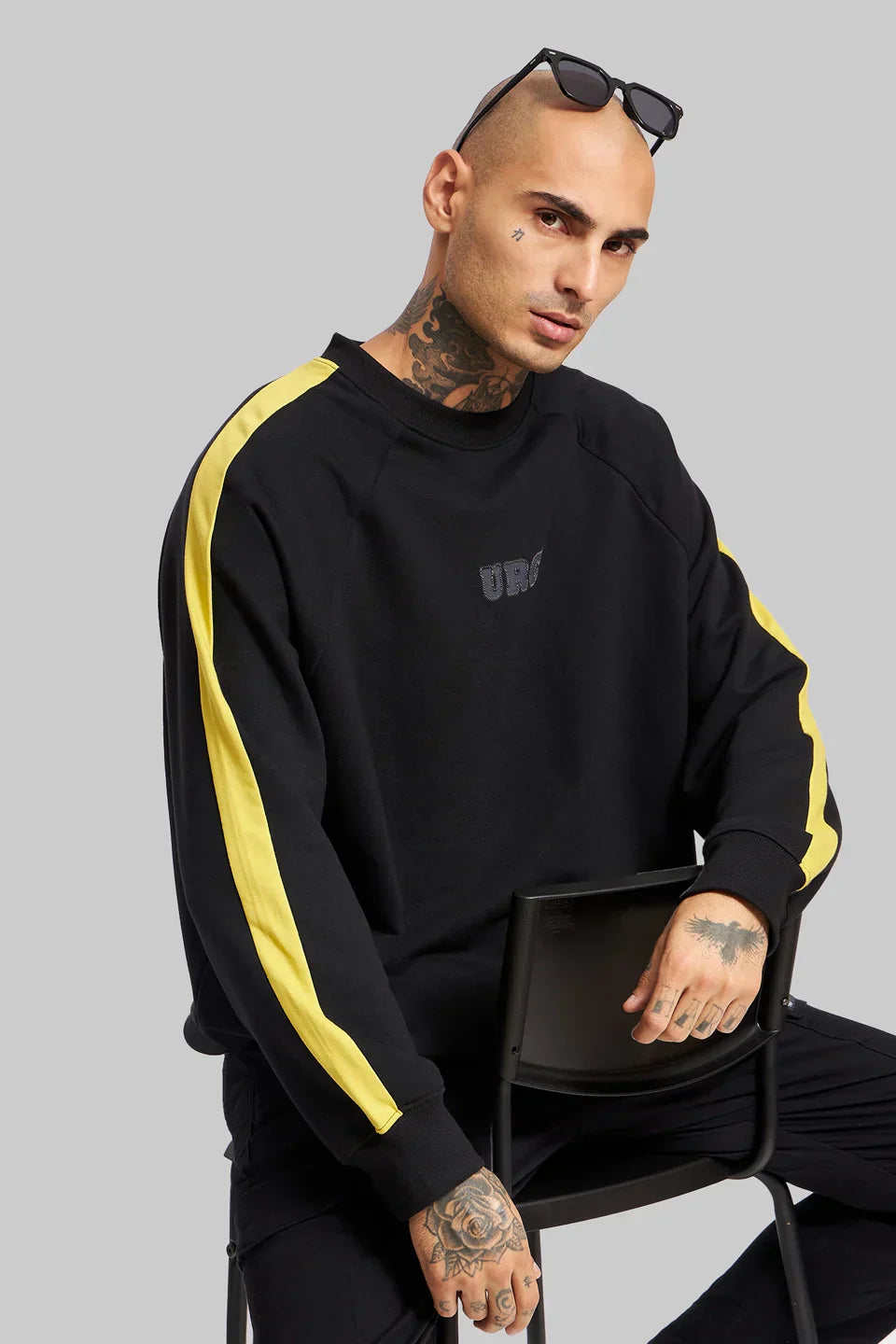 Printed Sleeves Black Raglan Sweatshirt