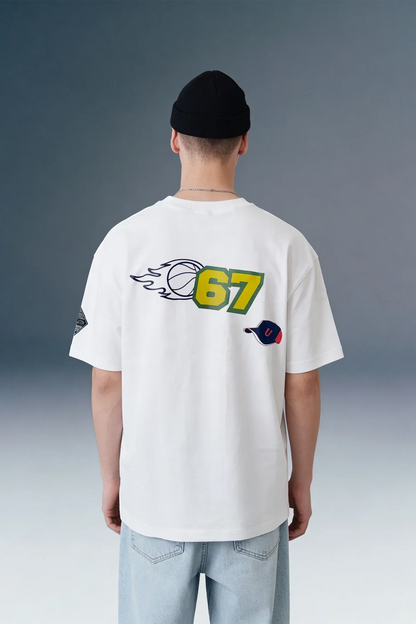 Varsity Patch White Oversized T-shirt Men