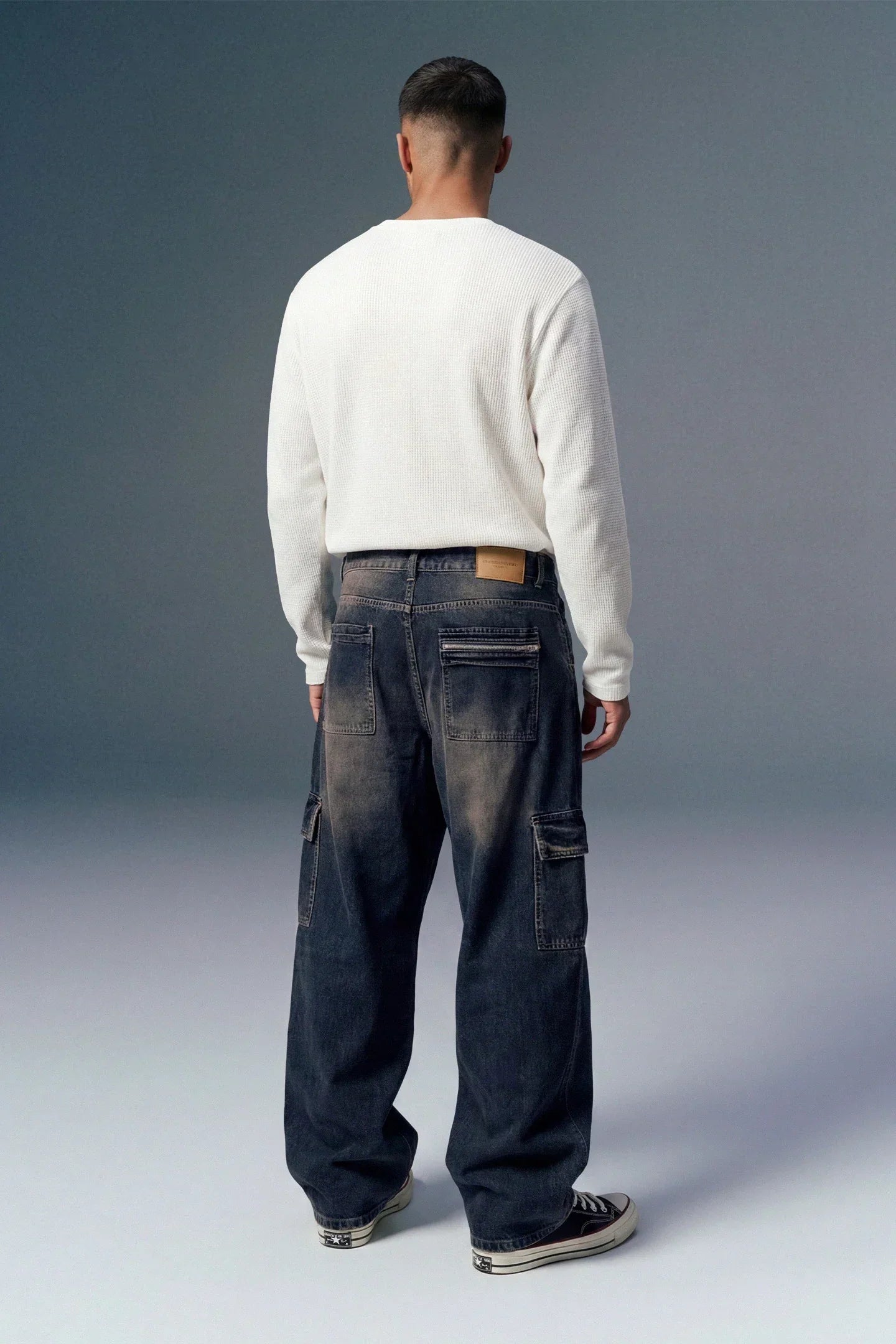 Rusty Blue 8-Pocket Baggy Cargo Jeans for Men