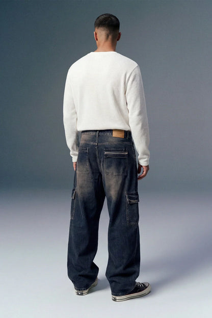 Rusty Blue 8-Pocket Baggy Cargo Jeans for Men