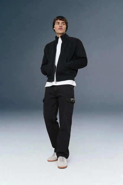 Jet Black 6-Pocket Cargo Jeans For Men - Mid Rise Relaxed Fit