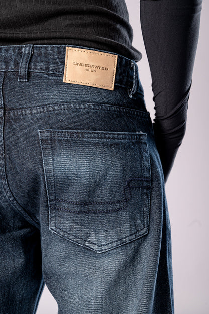 Deep Blue Distressed Men's Relaxed Jeans