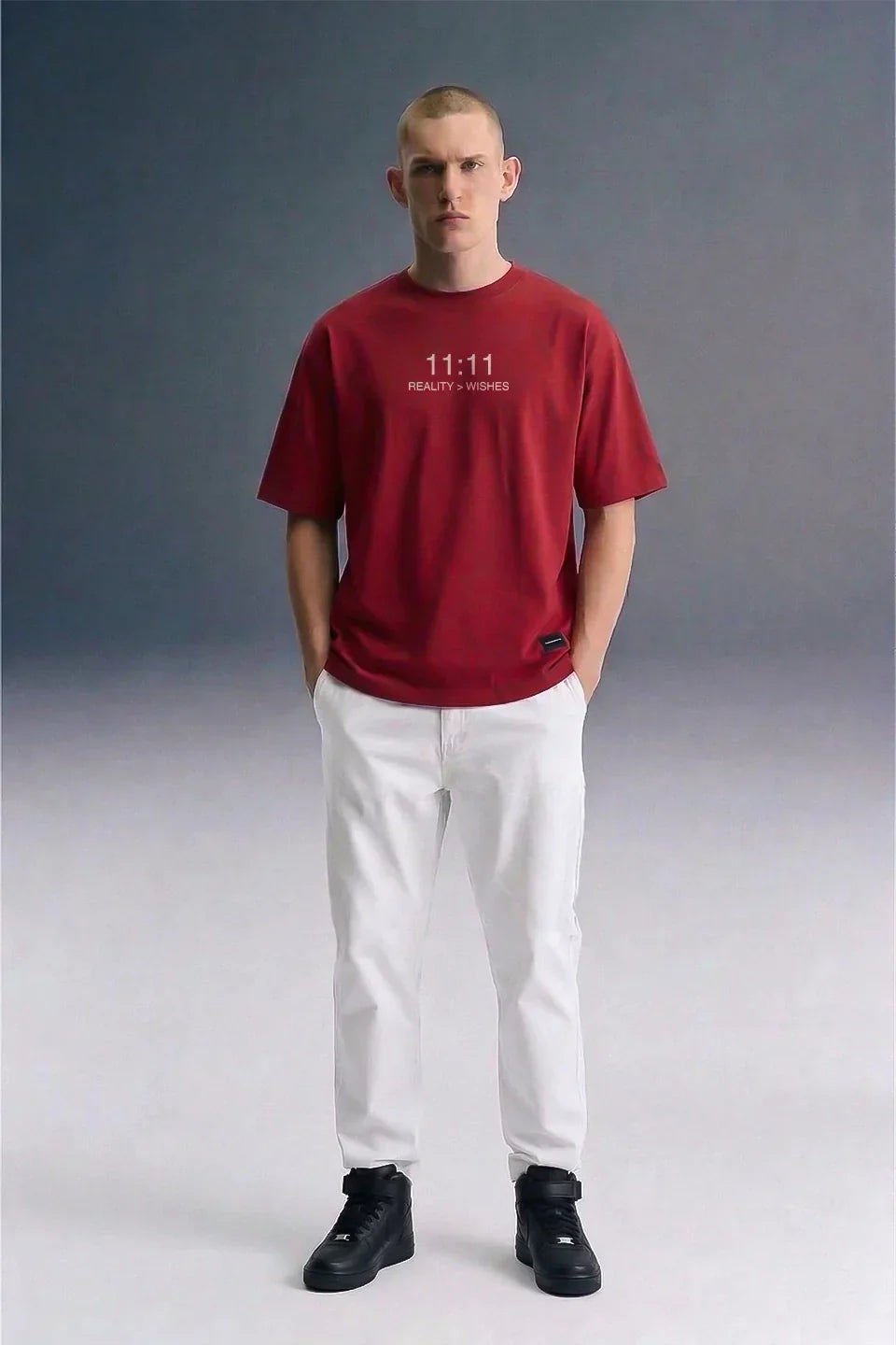 11:11 Reality Check Red Oversized T-shirt Men