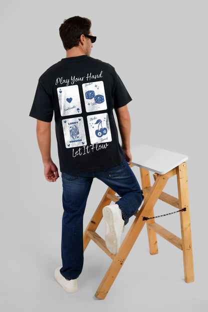 Unfold Your Cards Black Oversized Fit T-Shirt Men
