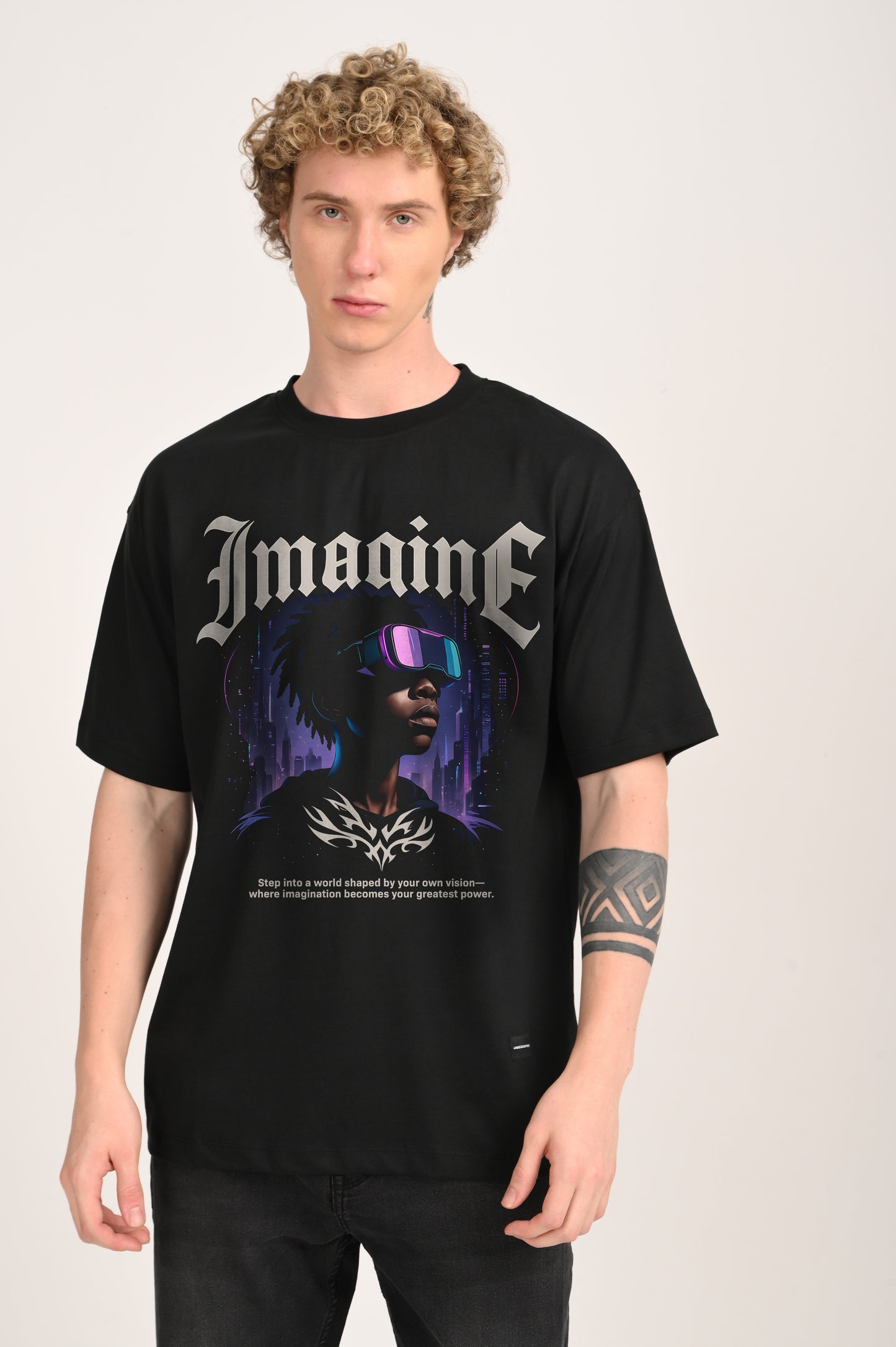 Imagine Black Oversized Fit T-Shirt Men