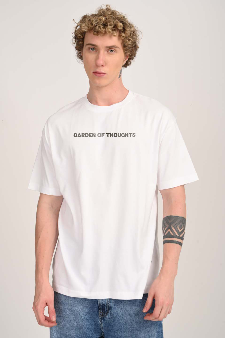 Garden of Thoughts Botanical Print White Oversized Fit T-Shirt Men