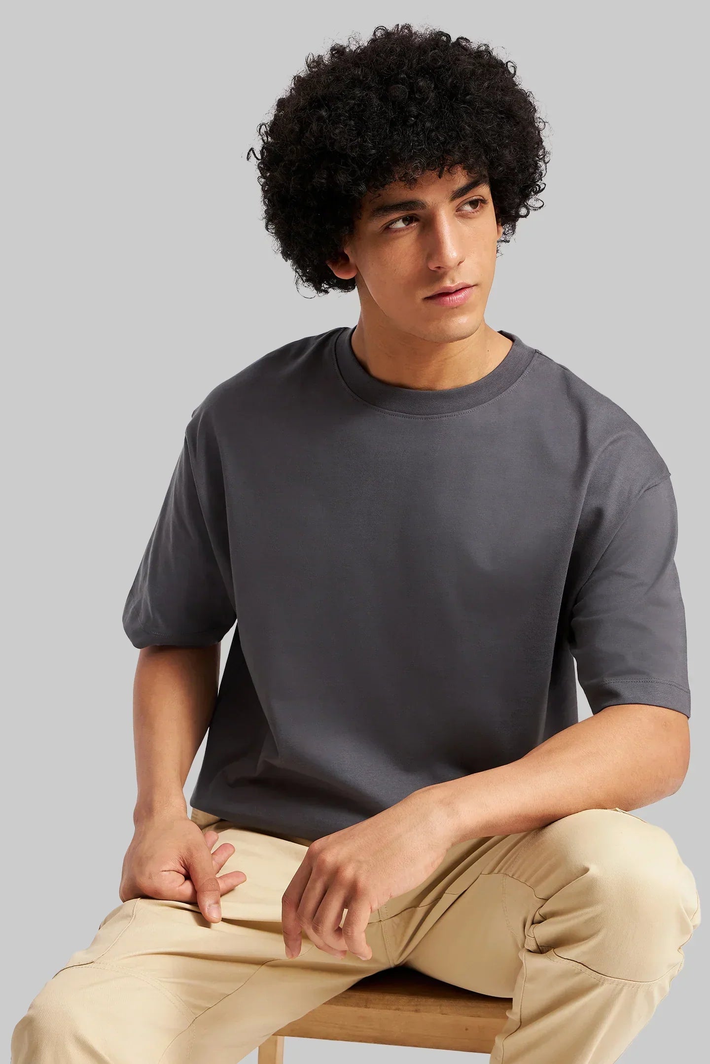 Pack of 5 Oversized Fit T-shirts - Blue/Grey/Red/Beige/Lilac