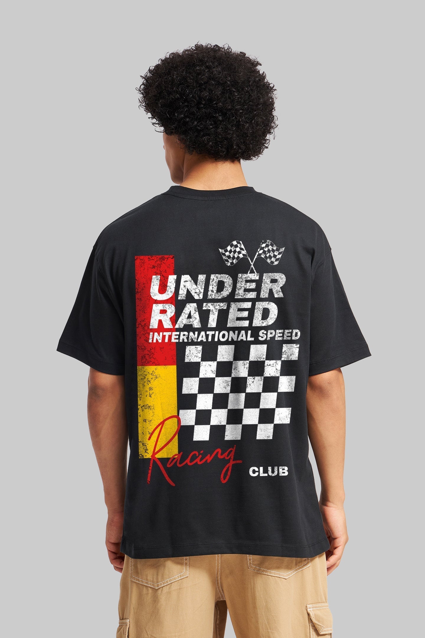 Underrated Racing Club Black Oversized Fit T-Shirt Men
