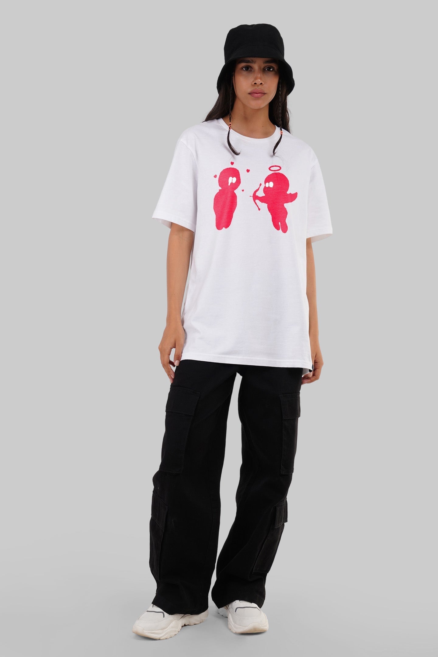 Red Cupid White Boyfriend Fit T-Shirt Women