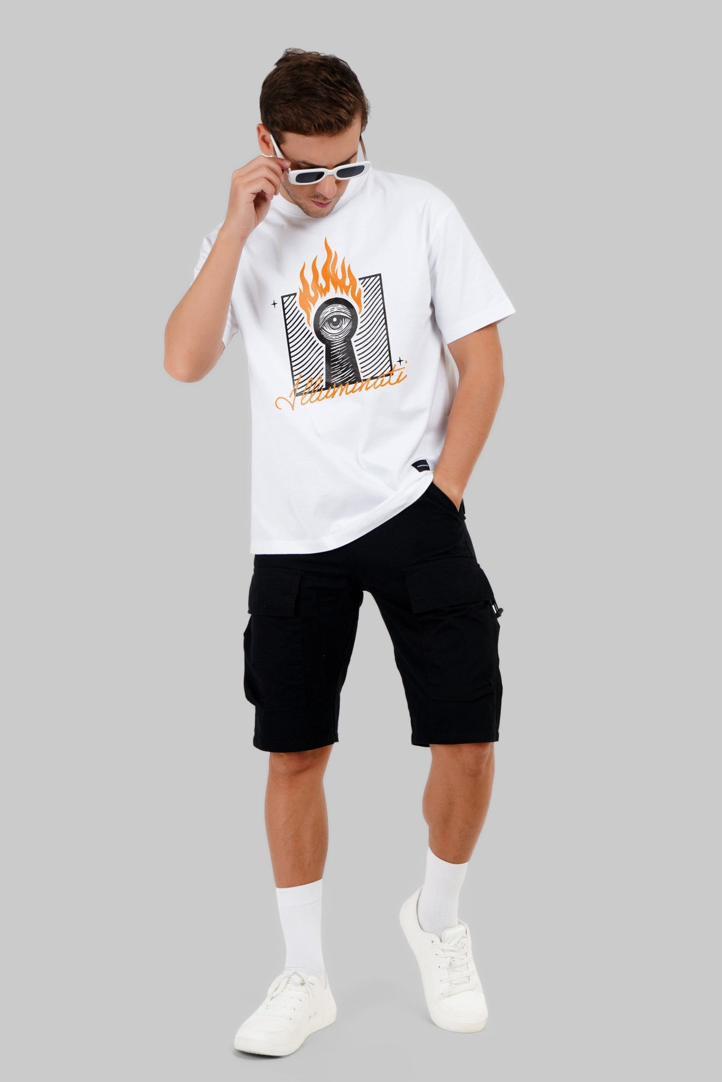 Illuminati Fire White Oversized Fit T-Shirt Men