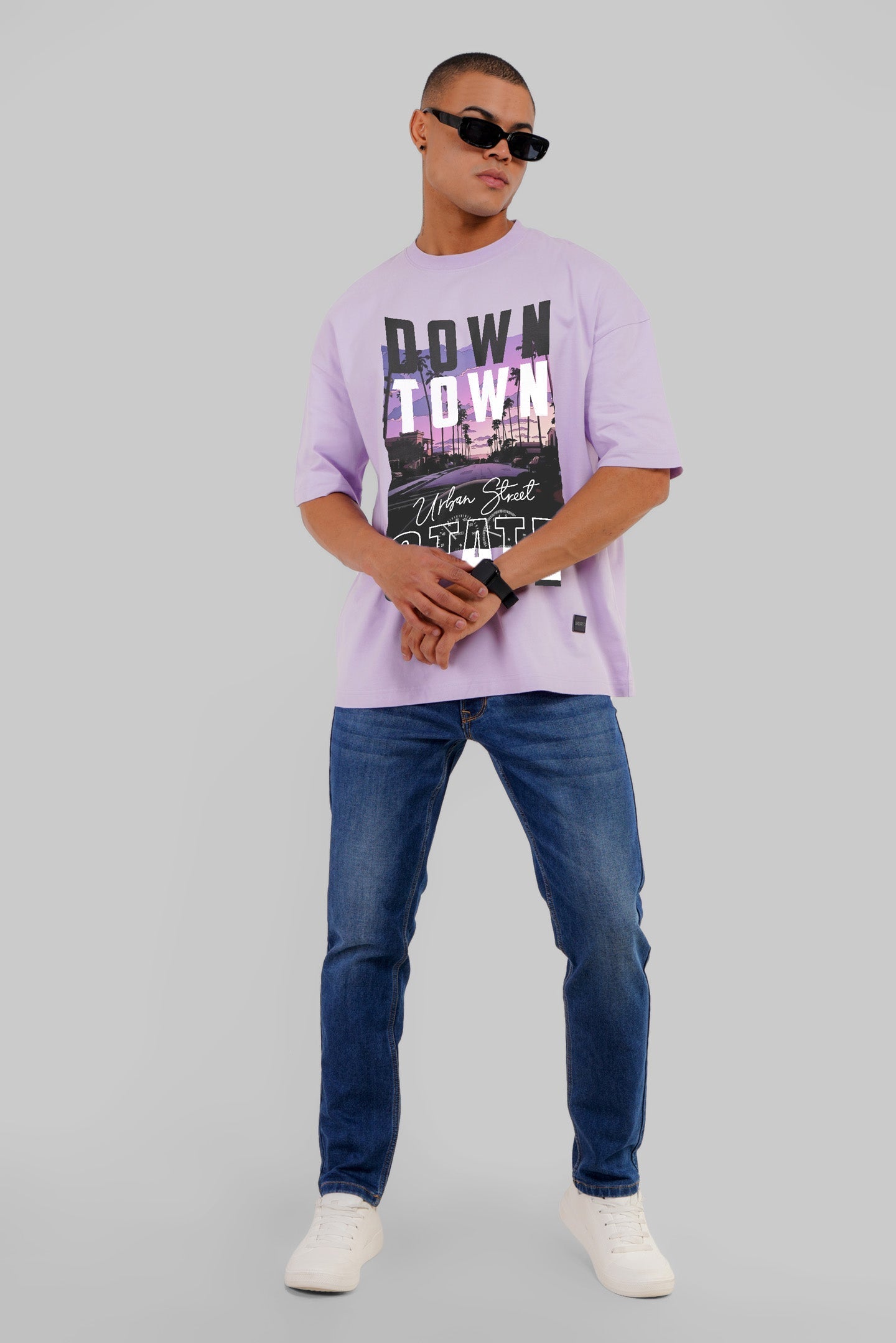Downtown State Lavender Baggy Fit T-Shirt Men
