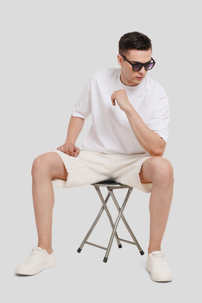 Solid White Half Sleeves T-Shirt For Men Baggy Fit