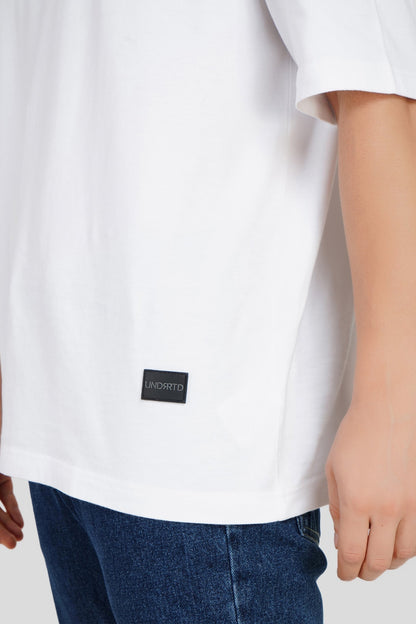 Confident Typographic White Baggy Fit T-Shirt Men