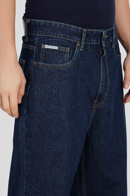 Dark Blue Mid Rise Men's Baggy Jeans