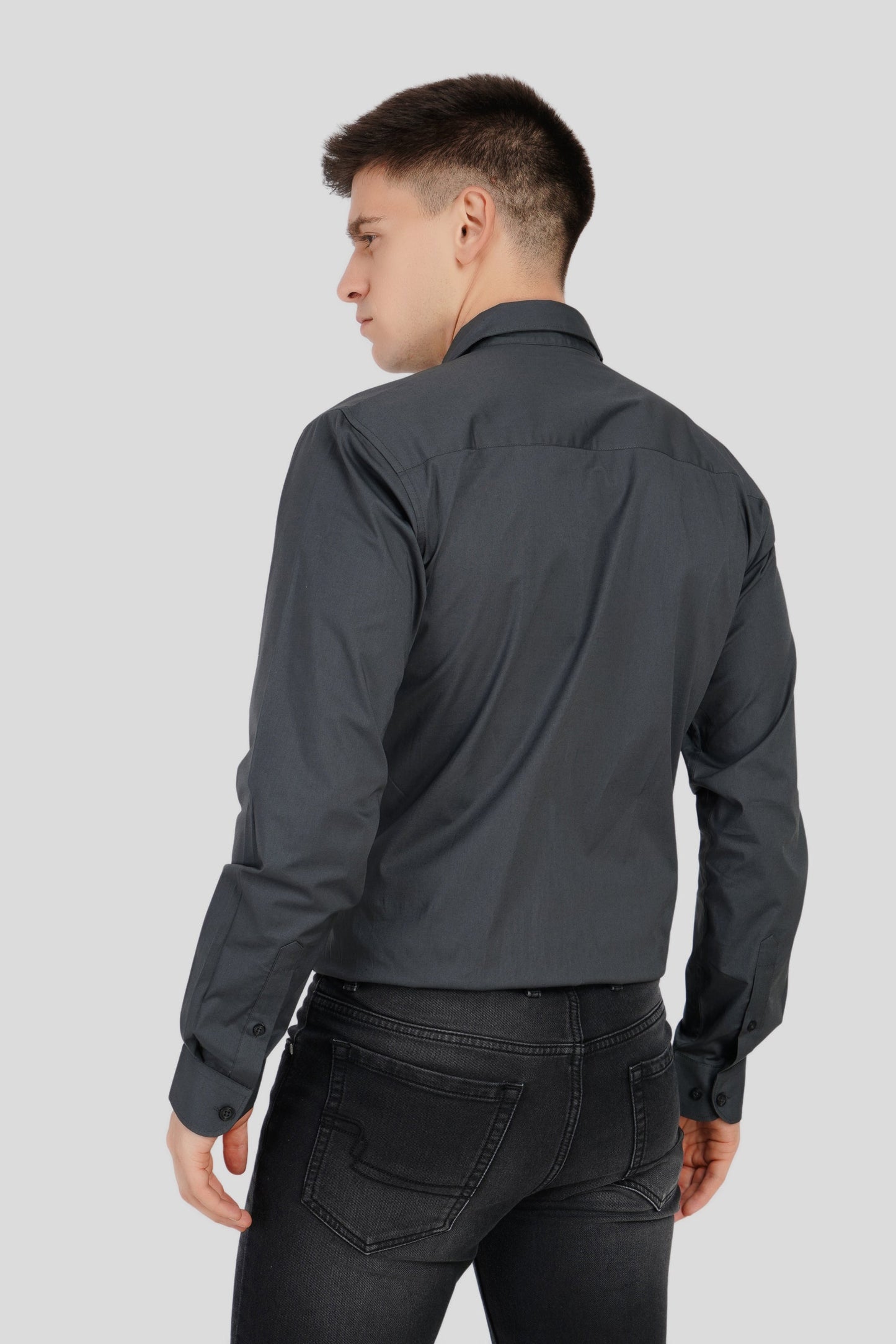 Dark Grey Solid Slim Fit Shirt