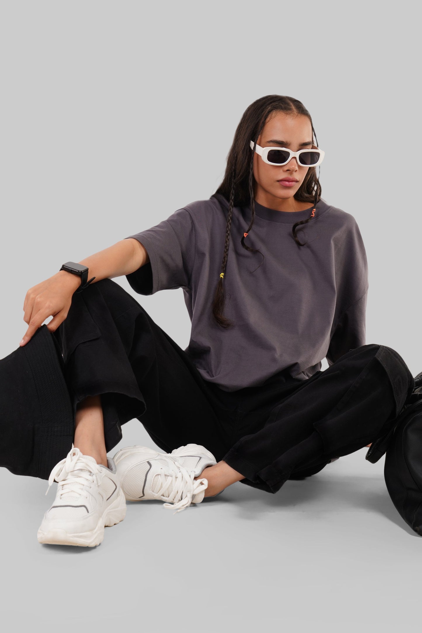 Romance Graphic Printed Dark Grey Baggy Fit T-Shirt Women