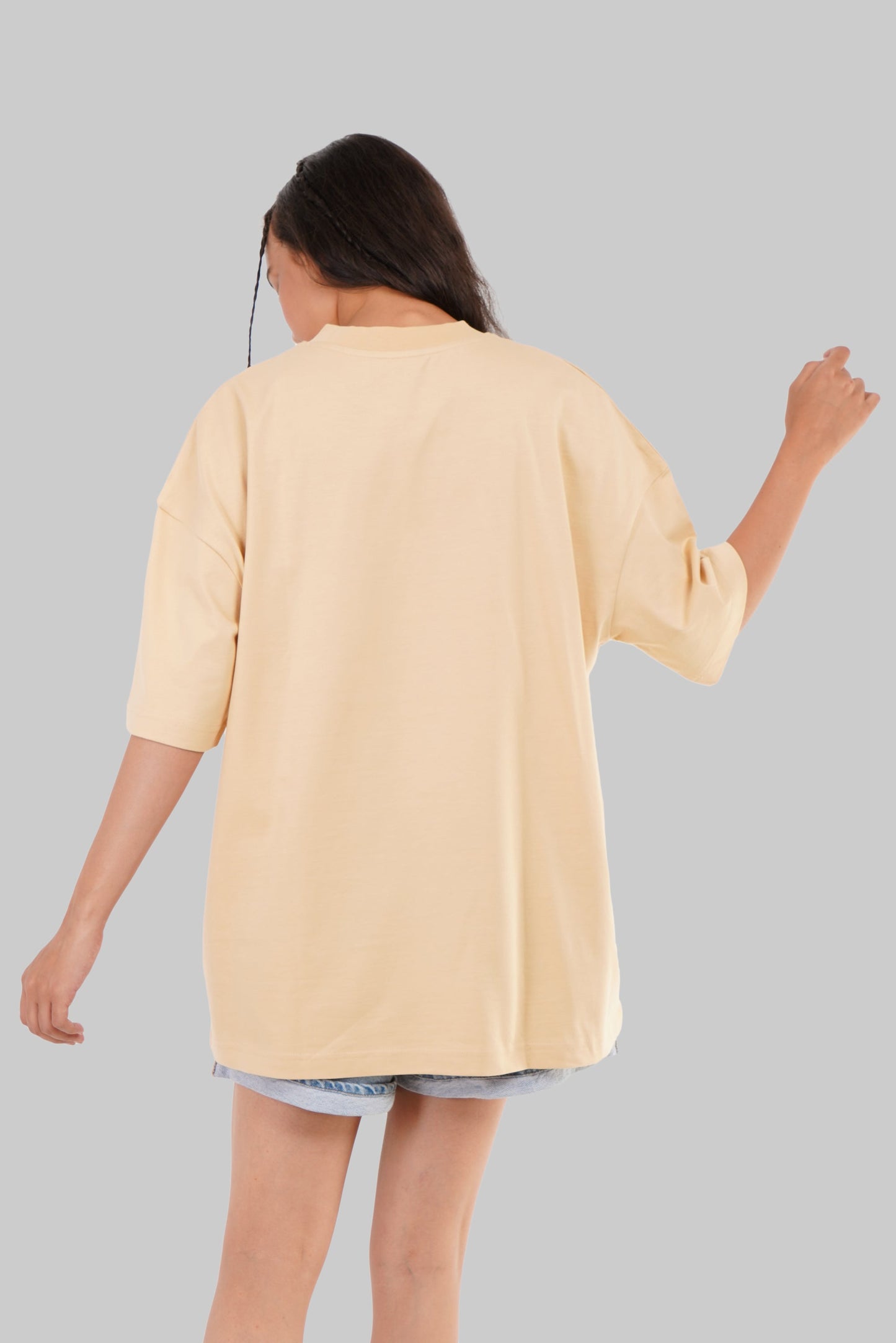 Solid Beige Half Sleeves T-Shirt For Women Baggy Fit