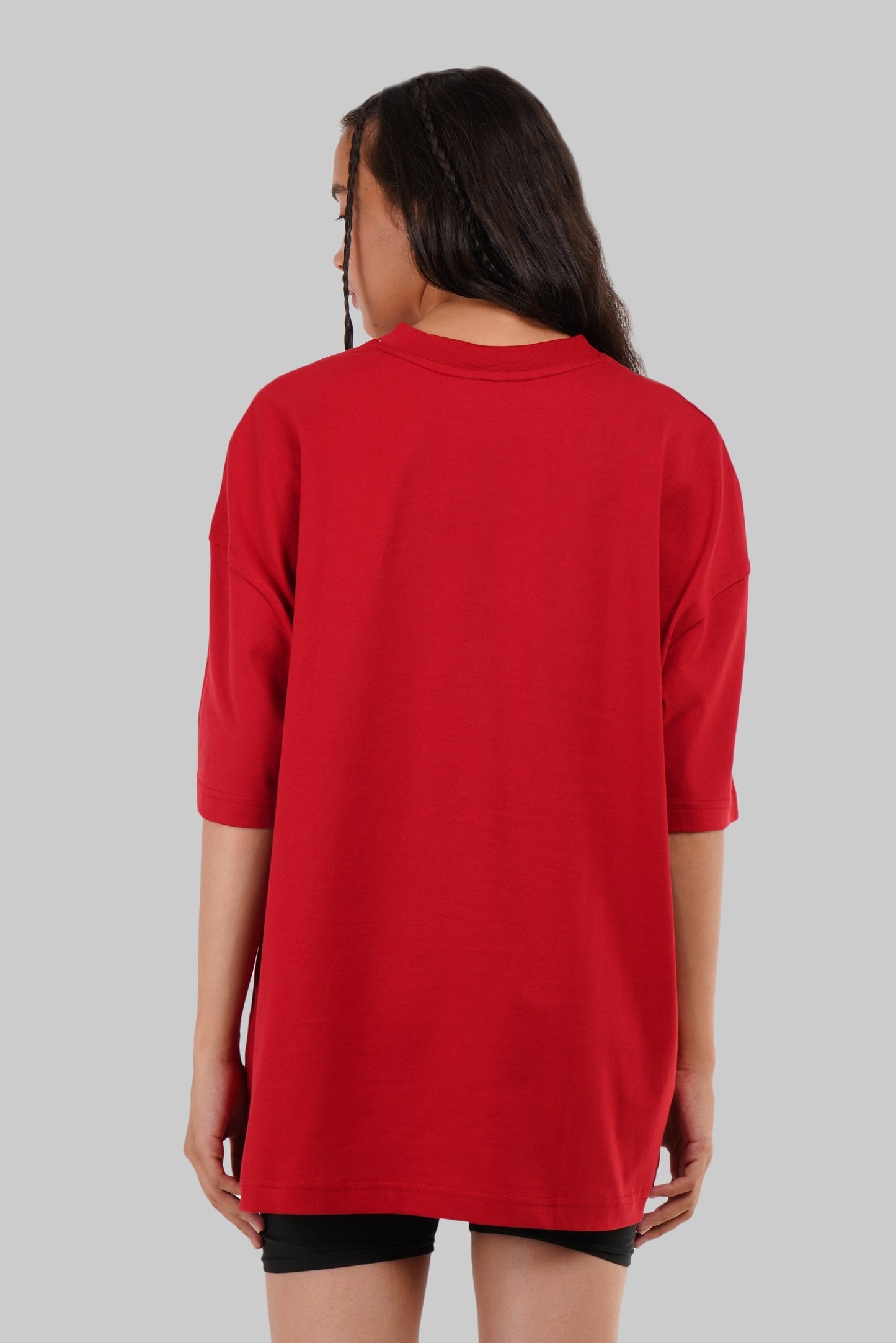 Solid Red Half Sleeves T-Shirt For Women Baggy Fit