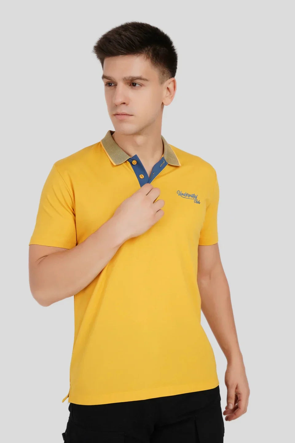 Pack of 2 Contrast collar Polo T-shirt combo - Grey/ Yellow