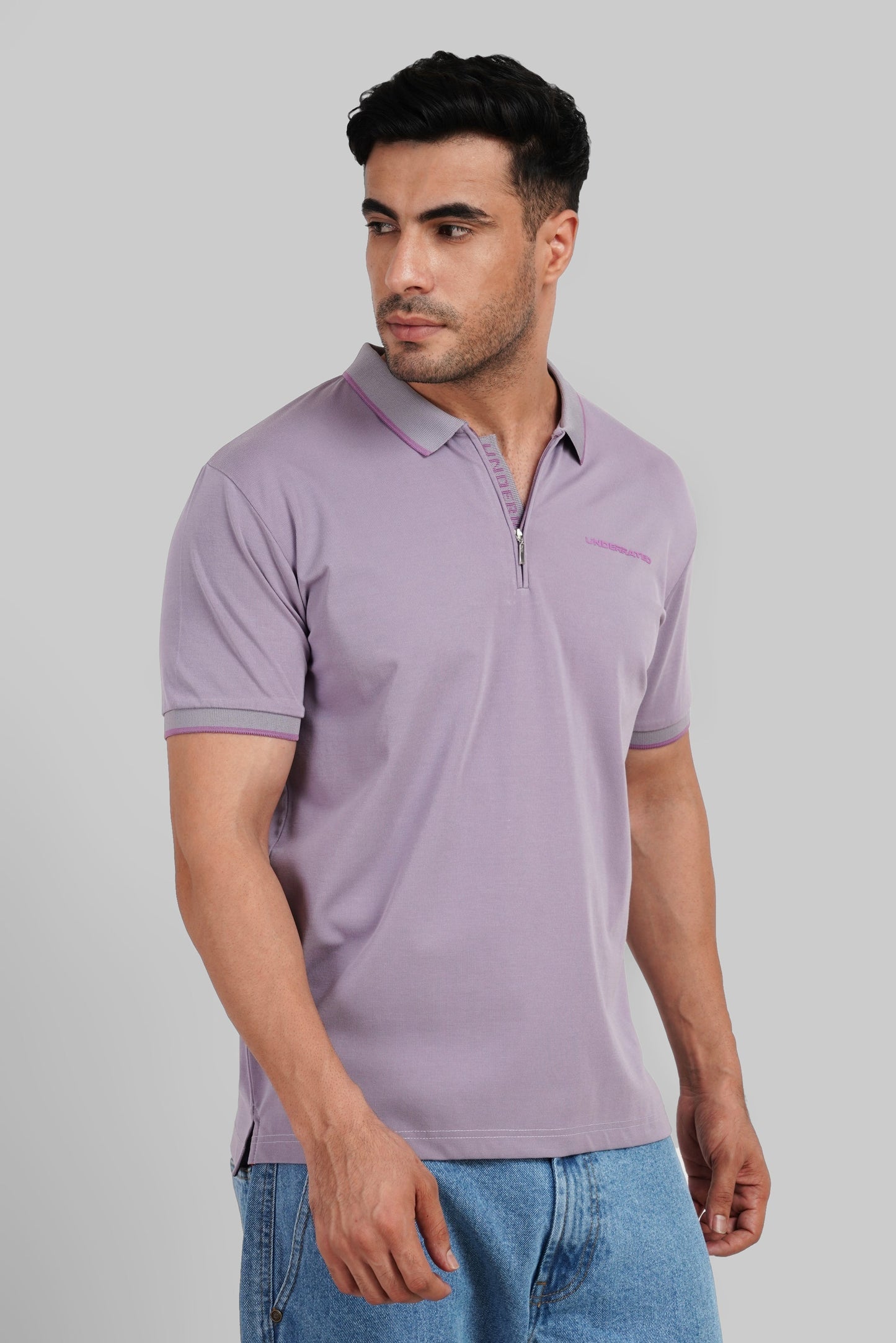 Men's Polo Neck T-shirt Combo - Pack of 2 Solid Essentials Green and Lavender