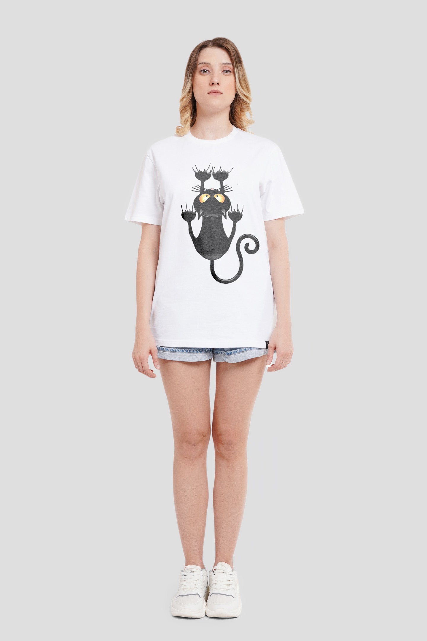 Black Cat White Boyfriend Fit T-Shirt Women