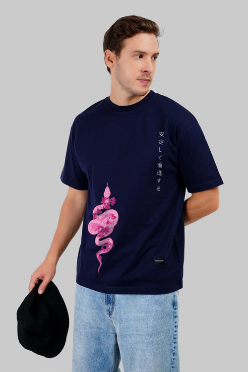 Pink Serpent Navy Blue Oversized Fit T-Shirt Men