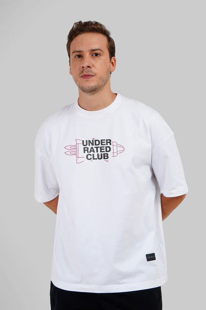 To The Moon Rocket White Baggy Fit T-Shirt Men