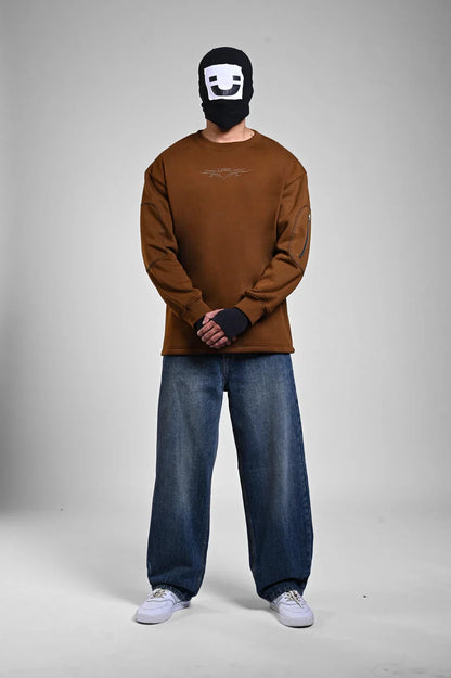 Brown Oversized Y2K Graphic Sweatshirt
