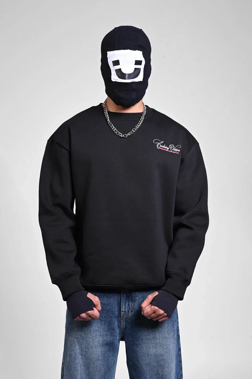 Black Oversized Embroidered Sweatshirt