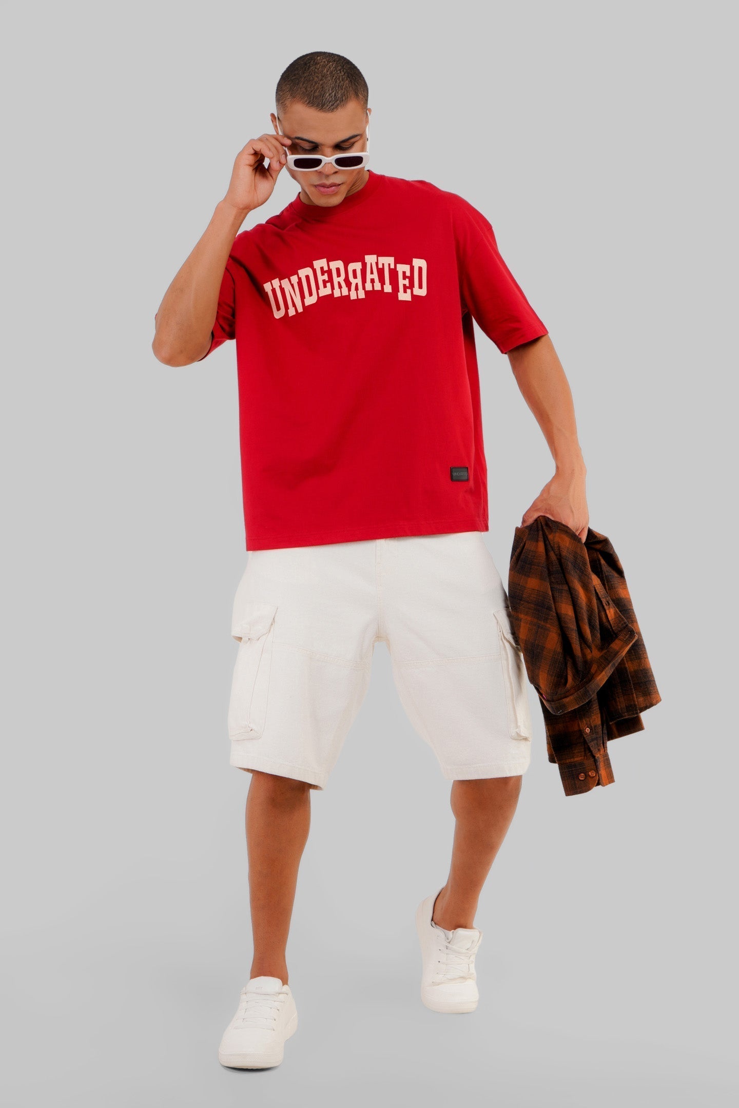 Underrated Typo 32 Red Baggy Fit T-Shirt Men